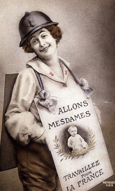 Kom dames, werk voor Frankrijk (aansporing tot geboorte), ansichtkaart, ca. 1918 door French School