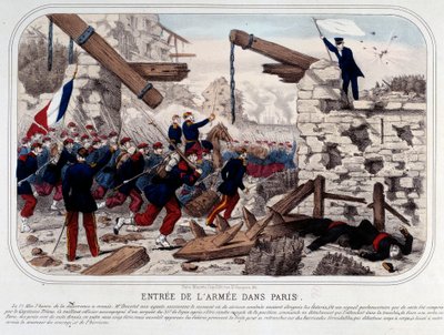 Commune van Parijs: Intocht van het Versaillaanse leger in Parijs. Gravure 1871. Parijs, Musee Carnavalet door French School