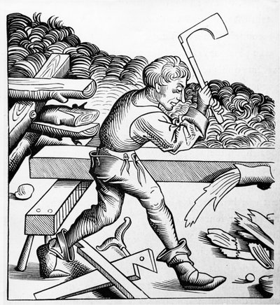 Gezel van de Plicht of Gezel van de grote hakbijl, Timmerman, eind 15e eeuw door French School