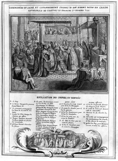 Wijding en kroning van Henri IV (1553-1610) in de kathedraal van Chartres op 27 januari 1594, eind 16e eeuw door French School
