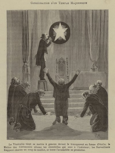 Inwijding van een Vrijmetselaarstempel (gravure) door French School