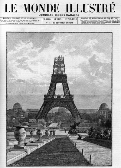 Bouw van de Eiffeltoren (176 meter) in 1888 in Parijs door French School