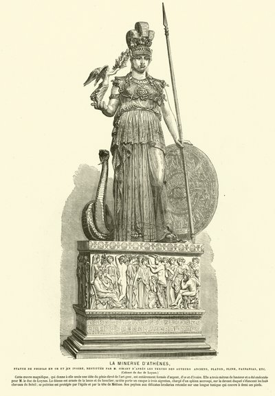 Kopie van de Athena Parthenos, monumentaal standbeeld door de oude Griekse beeldhouwer Phidias (gravure) door French School