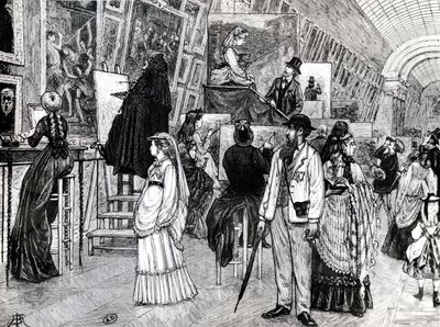 Kopieerders in de Grande Galerie van het Louvre, ca. 1880 door French School