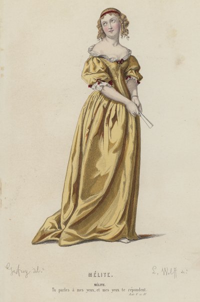 Corneille, Melite, Act V, Sc IV (gekleurde gravure) door French School