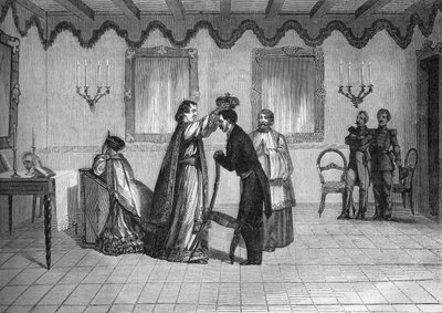 Kroning van koning Radama II van Madagaskar (1829-1863) door de Franse katholieke priester Jouen door French School