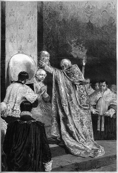 Kroning van paus Leo XIII (Leone) (1810-1903) in de Sixtijnse Kapel door French School