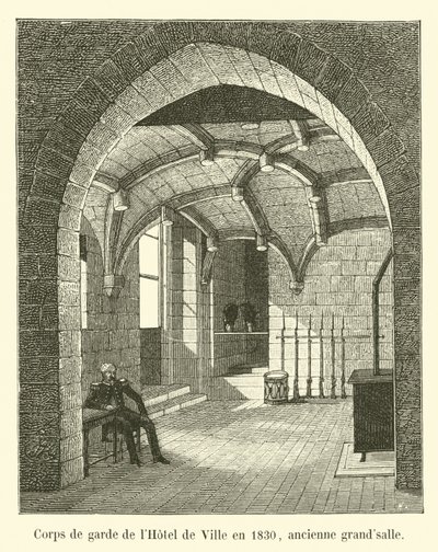 Wachthuis van het stadhuis in 1830, oude grote zaal door French School