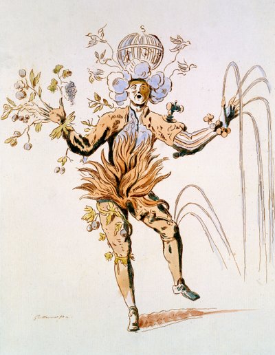 Kostuumontwerp voor de vier elementen in een 17e-eeuws hofballet (facsimile gemaakt door Guillaumot fils) door French School