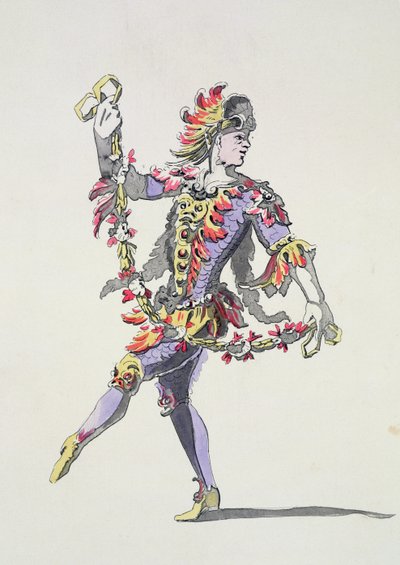 Kostuumontwerp voor Triton, in een 17e-eeuws ballet, uit de Menus Plaisirs Collectie, facsimile door A. Guillaumot Fils (kleurgravure) door French School