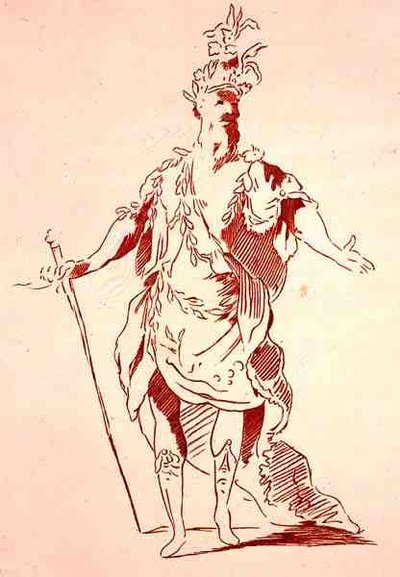 Kostuumontwerp voor een Riviergod, uit de Menus Plaisirs Collectie, facsimile door A. Guillaumot Fils, ca. 1750 door French School