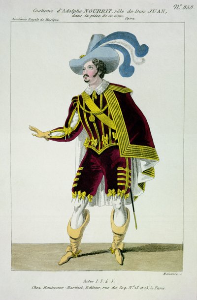 Kostuum voor Adolphe Nourrit (1802-39) in de Rol van Don Giovanni in de Opera met die Naam, gegraveerd door Maleuvre, gedrukt door Hautecoeur-Martinet door French School