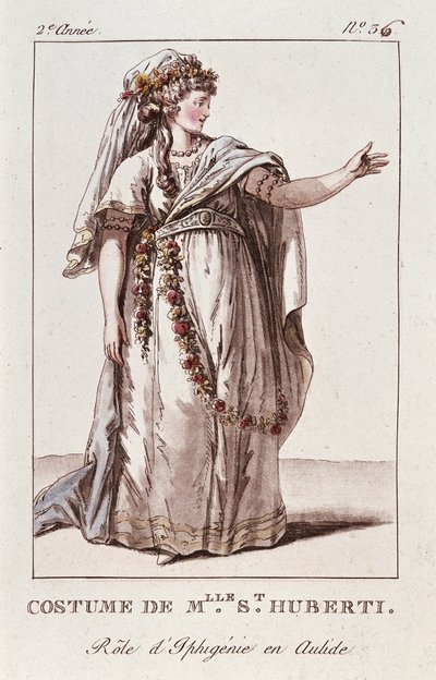 Kostuum van Miss Huberti voor de rol van Iphigenia in Aulide de Gluck door French School