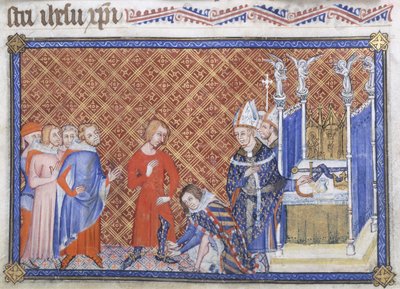 Philip de Stoute, hertog van Bourgondië, schenkt koning Karel V de sporen, illustratie uit 