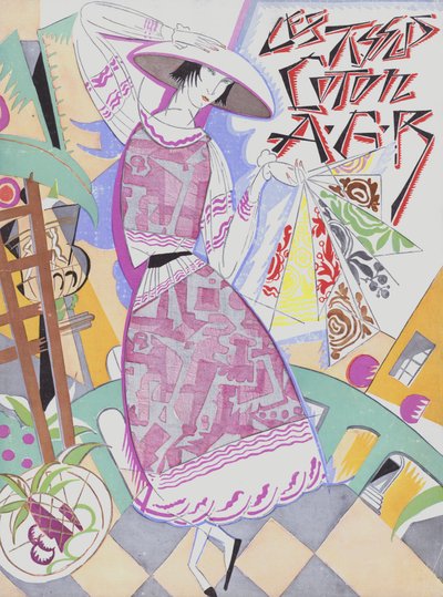 Katoenen stofontwerpen uit de jaren 1920 (kleurenlitho) door French School