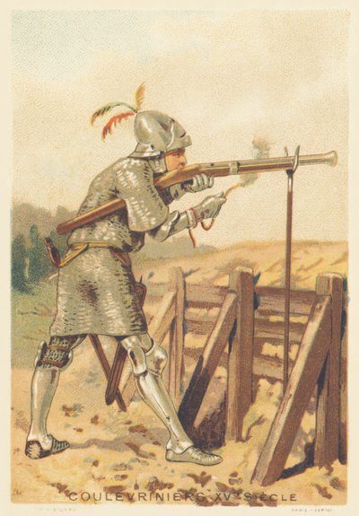 Coulevrinier in de 15e eeuw (Man van oorlog, te voet of te paard, wapen van een slang in de hand) door French School