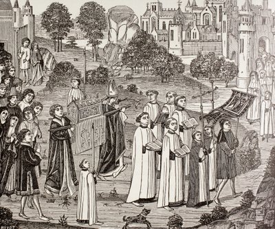 Graaf Renier draagt het lichaam van Sint Veronica naar de St. Waudru kerk in Mons, uit 