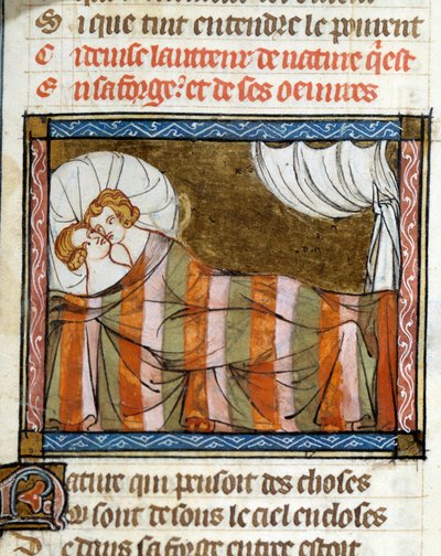 Koppel in bed. Miniatuur uit de roman van de roos door Jean de Meun door French School