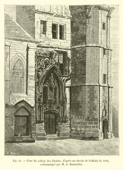 Binnenplaats van het college van Cholets, naar een tekening van Goblain uit 1818, gecommuniceerd door M A Bonnardot door French School