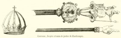 Kroon, Scepter en hand van gerechtigheid van Karel de Grote door French School