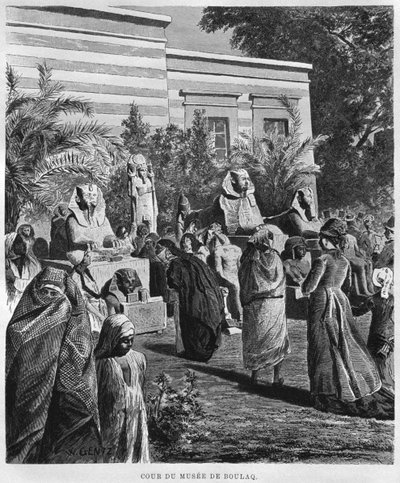 Binnenplaats van het museum, Bulaq, uit LEgypte van Georg Moritz Ebers (1837-98), 1881 door French School