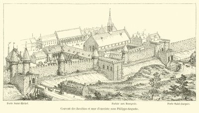 Klooster van de Jacobijnen en stadsmuur onder Filips-Augustus door French School