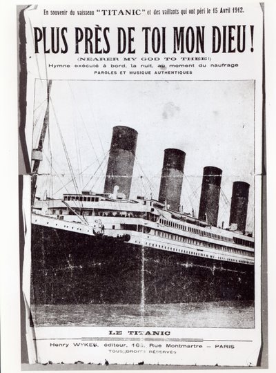 Omslag van bladmuziek voor de Hymne Nearer My God to Thee, gezongen door de passagiers op de Titanic tijdens het schipbreuk en zinken, 1912 door French School