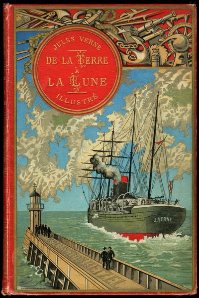 Omslag van het boek "Van de aarde naar de maan" door Jules Verne in 1865 (Hetzel/Extraordinary Voyages) door French School