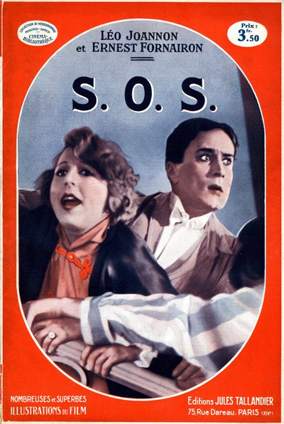 Omslag van het boek S.O.S. met een afbeelding van de gelijknamige film door Carmine Gallone. Illustratie van het acroniem van noodoproep, noodsignaal uit het Morse-alfabet dat in 1908 in werking trad. Editie Jules Tallandier. door French School