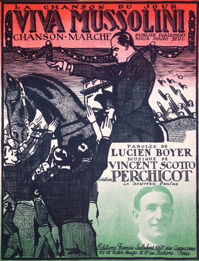 Omslag van de partituur van Viva Mussolini door Vincent Scotto (1876-1952) en Lucien Boyer, jaren 1920 door French School