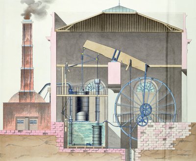 Dwarsdoorsnede van Watts stoommachine door French School