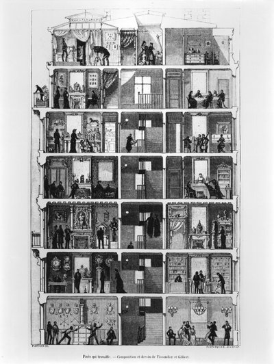 Doorsnede van een Parijs gebouw, illustratie uit Le Magasin Pittoresque, 1883 door French School