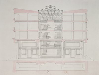 Doorsnede van een huis in de Napoleon-woningbouw, 58 rue Rochechouart, Parijs, 1849 door French School