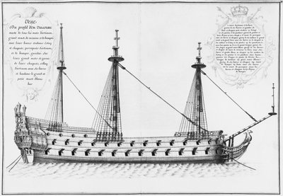 Dwarsdoorsnede van de volledig voltooide binnenkant van een schip, illustratie uit de Atlas de Colbert, plaat 37 door French School