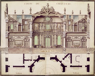 Dwarsdoorsnede van het Château de Marly, 1714 door French School
