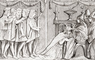 Kroning van Sigismund als Heilige Roomse Keizer door paus Eugenius IV in 1433, uit L