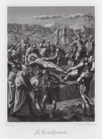 Kruisiging van Jezus Christus (gravure) door French School