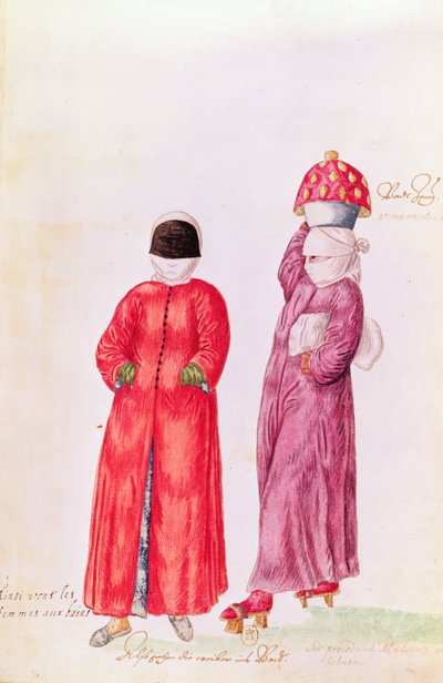 Gebruiken en kostuums van de oosterse landen en verschillende staten van kleding - vrouwen gaan baden, 1513 door French School