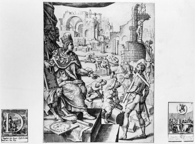 Dagobert I (605-39), Koning van de Franken, toezicht houdend op de bouw van de Basiliek Saint-Denis door French School