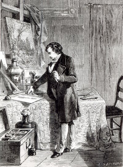 Daguerre ontdekt de lichtgevoeligheid van zilverjodide in 1831 door French School