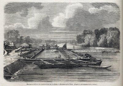 Dam doorgebroken aan de Seine in Suresnes in 1866 - Gravure - Le Monde Illustré 1866 door French School