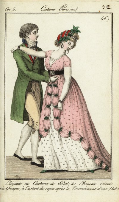 Dansers op een bal die een draai maken in een wals door French School