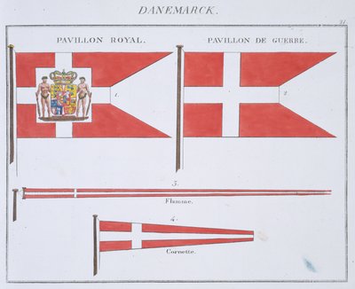 Deense vlaggen, uit een Frans vlaggenboek, c.1819 door French School