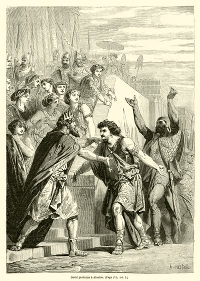 David vergeeft Absalom (gravure) door French School