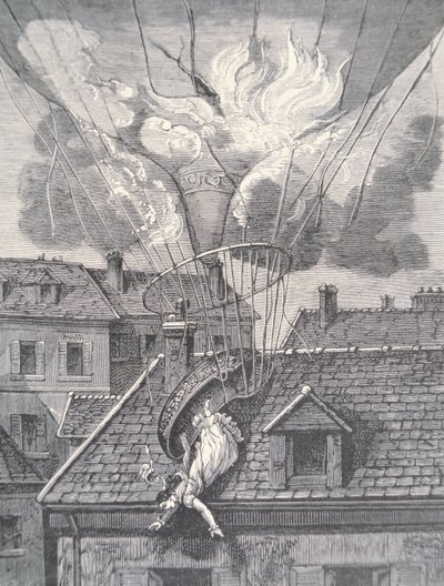 Dood van Madame Blanchard bij een luchtvaartongeluk in 1819 door French School