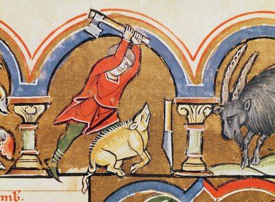 December, Offer van een varken, uit het Psalter van Sint Elisabeth door French School