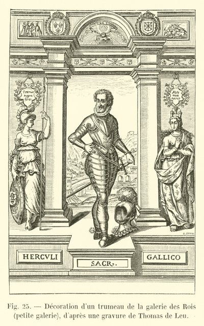 Decoratie van een trumeau in de galerij van de Koningen, kleine galerij, naar een gravure van Thomas de Leu door French School