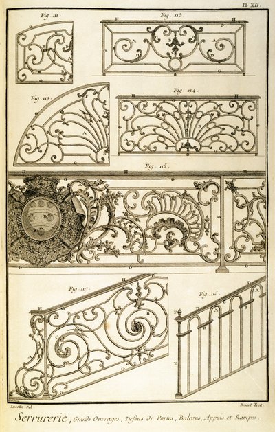 Decoratief smeedwerk, uit Diderots Encyclopaedia, gepubliceerd 1771 door French School