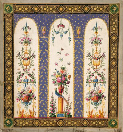 Decoratief ontwerp voor een tuinprieel of loggia door French School