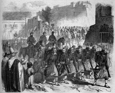 Defilé van de 2e Zouaven, terug uit Kabylie, voor Generaal de Montauban. Oran, Algerije door French School